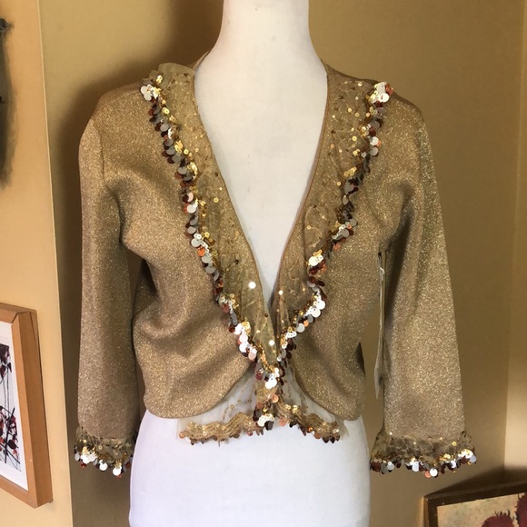 Vtg JOSEPH A Paris-Lisbon-NY sz XL Metallic Topper Elegant Netting Sequin NEW - Picture 3 of 17